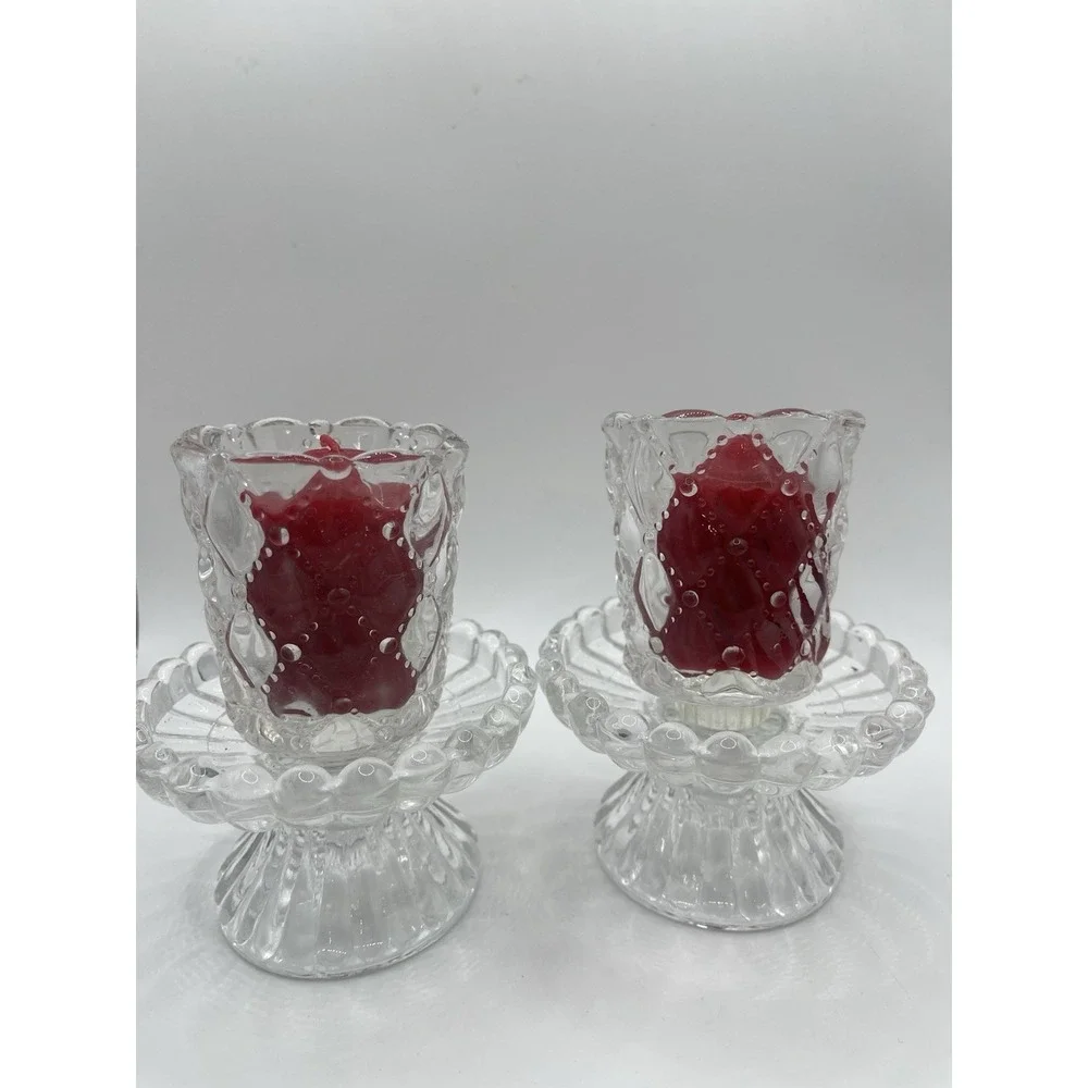 SET OF 2 CRYSTAL VOTIVE CANDLEHOLDERS‎ FOOTED